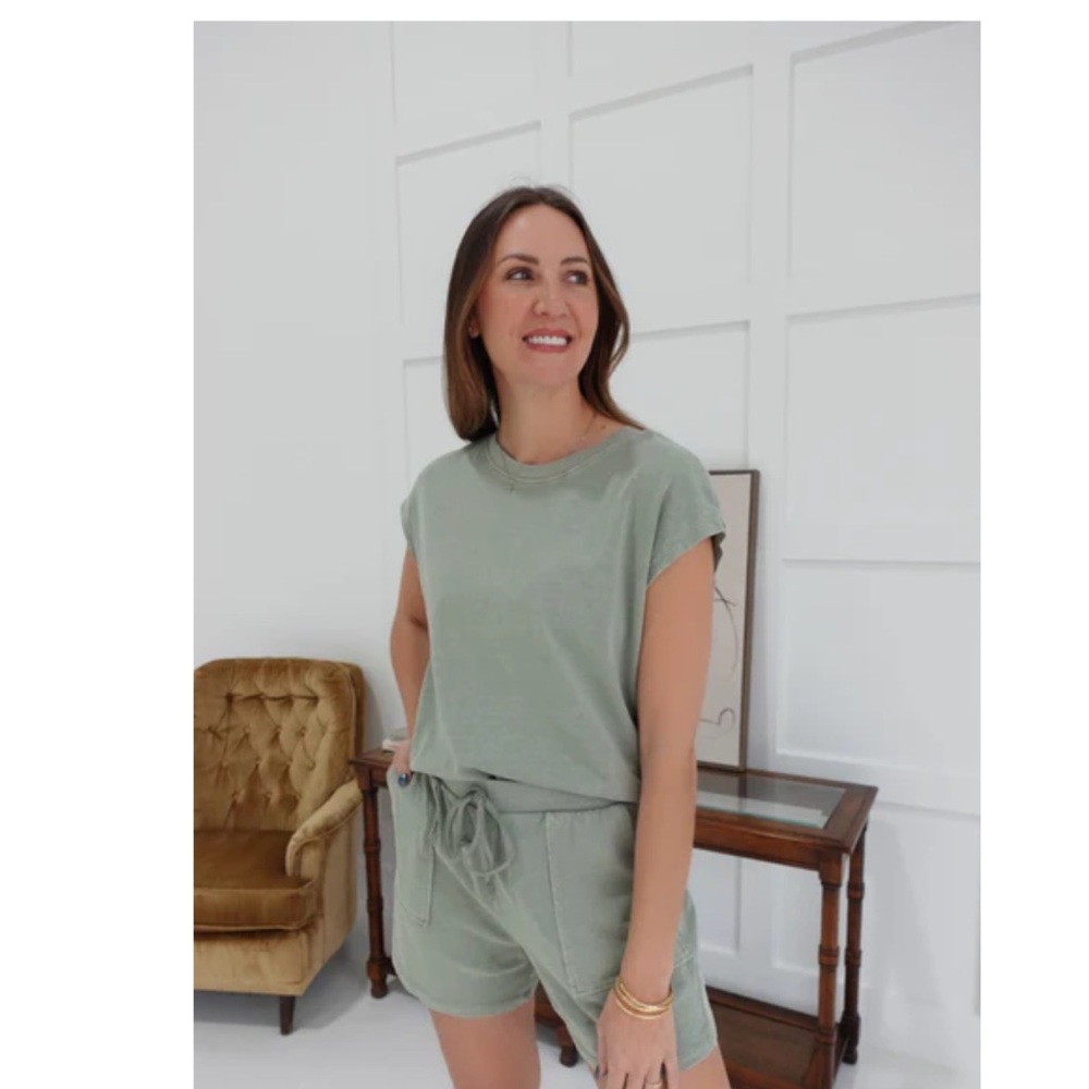 Sage Green Casual Shorts Set